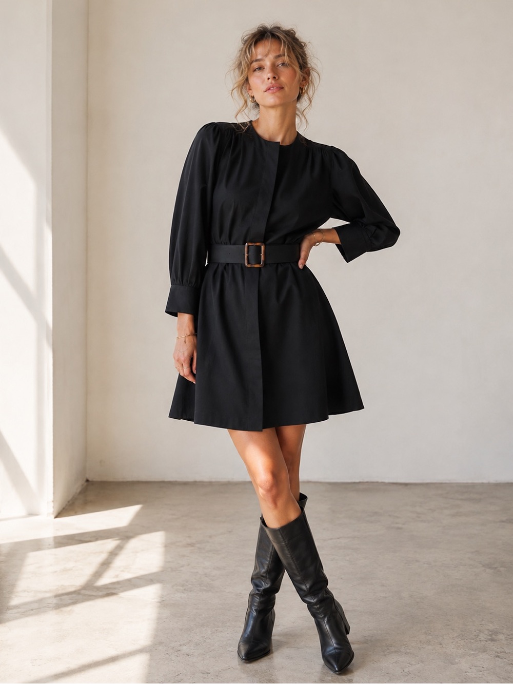 Banana Republic Factory Black Poplin Belted Mini Shirt Dress Petite L NWT